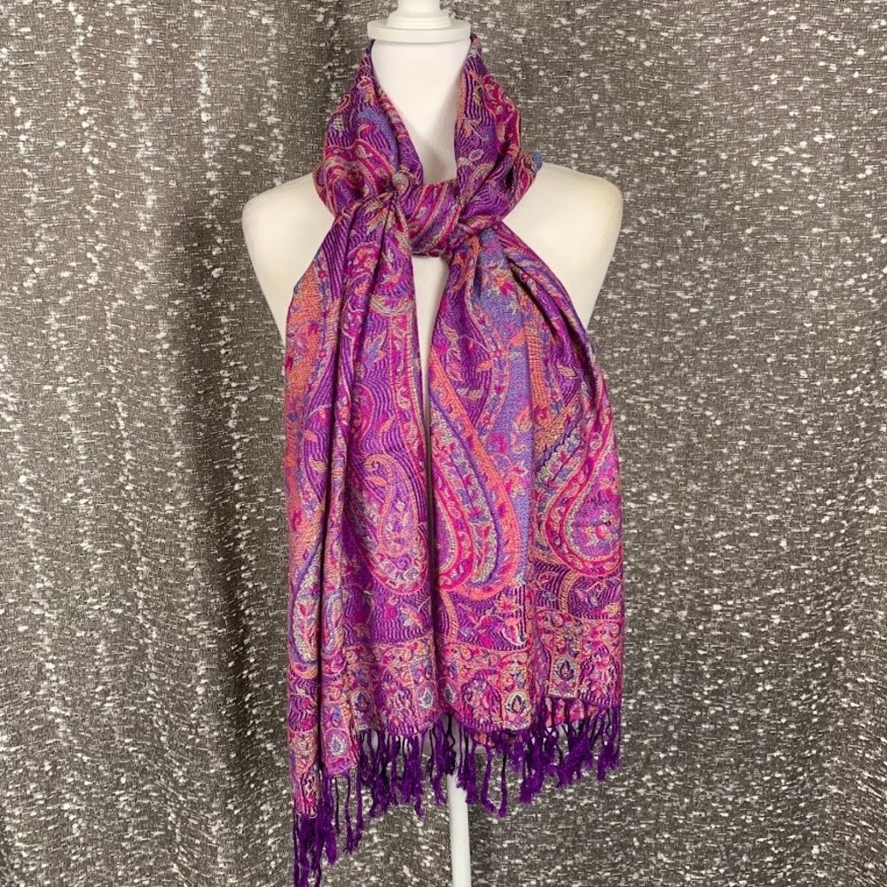 Pashmina Purple Paisley Fringe Shawl Scarf Cashmere Bohemian Wrap